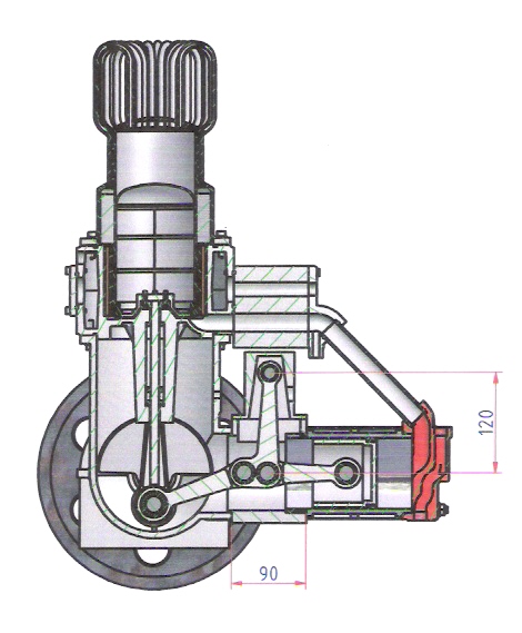 Viebach-Stirlingmotor mit Anlenkhebel-Triebwerk